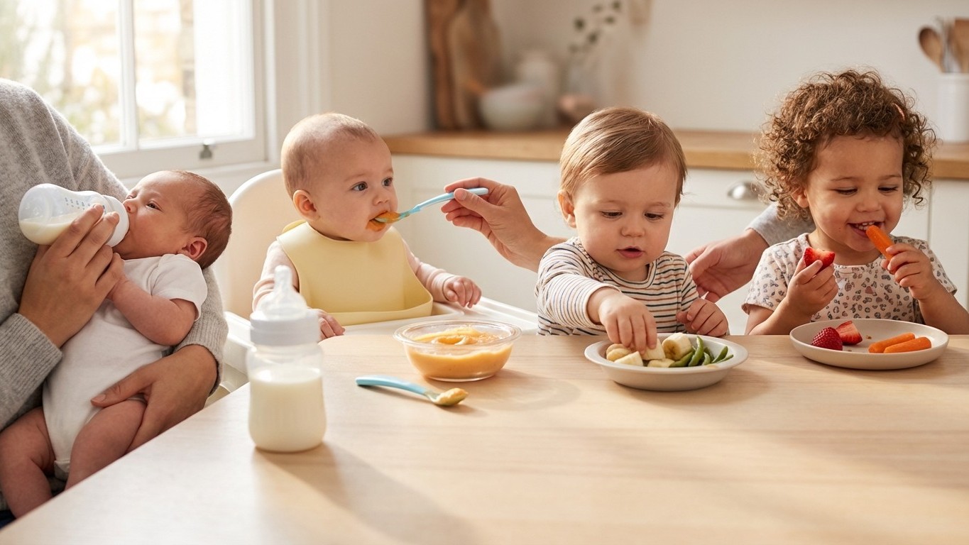 Alimentation de bébé mois par mois : du lait aux morceaux