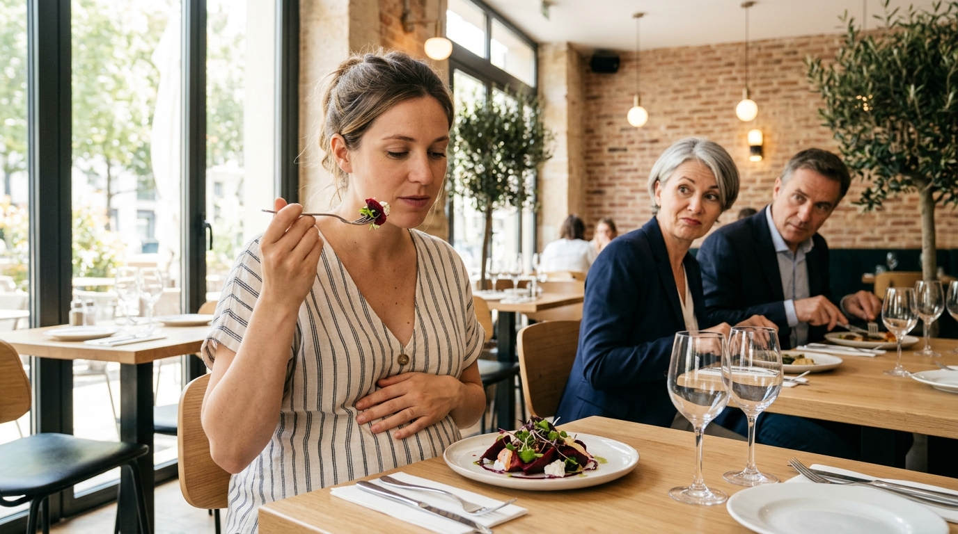 Enceinte de 6 mois, j’ai croqué dans un aliment « interdit » au restaurant : la réaction de la table d’à côté m’a laissée sans voix